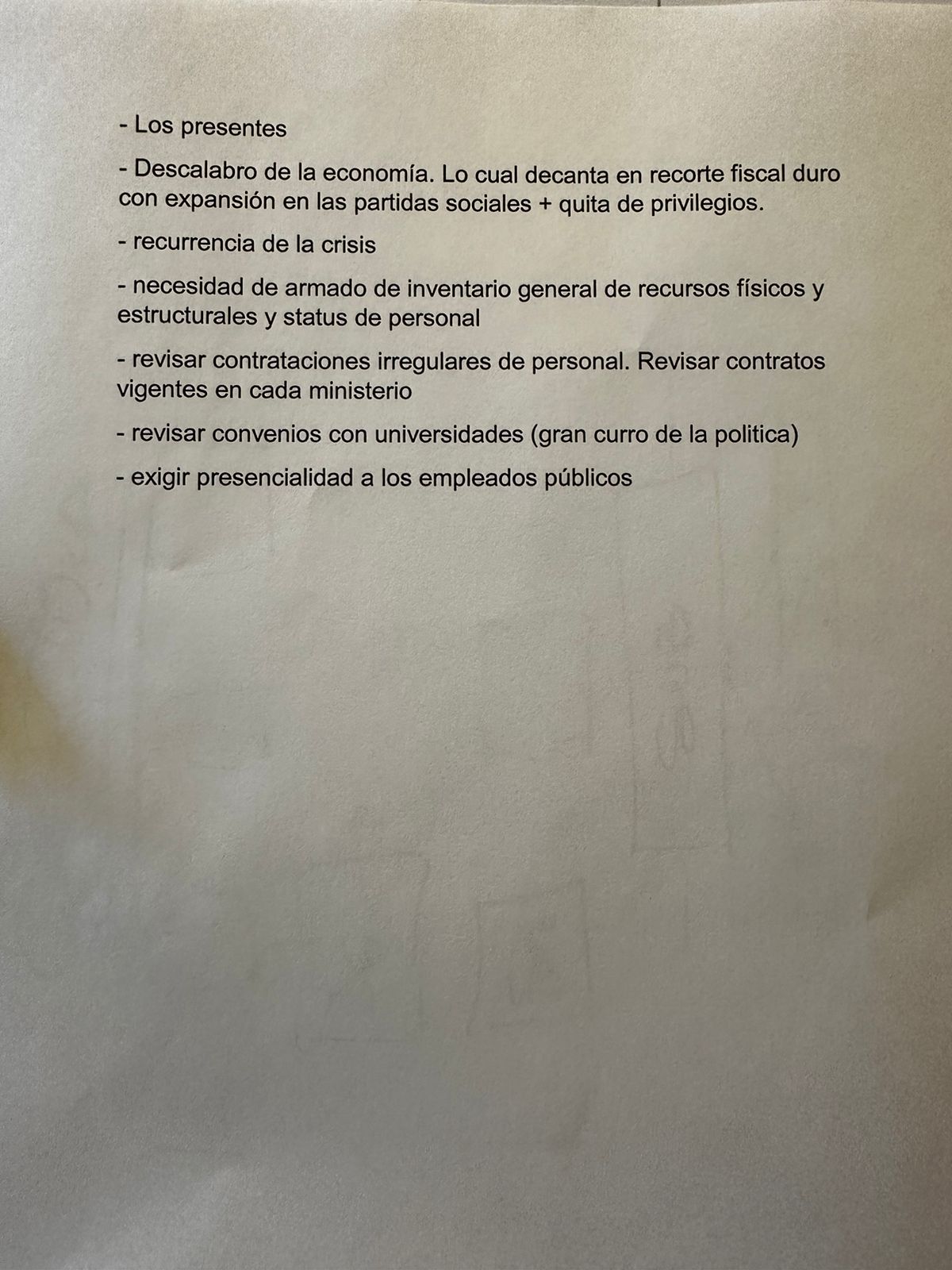 El documento con el detalle de los temas tratados en la reunión de Gabinete.