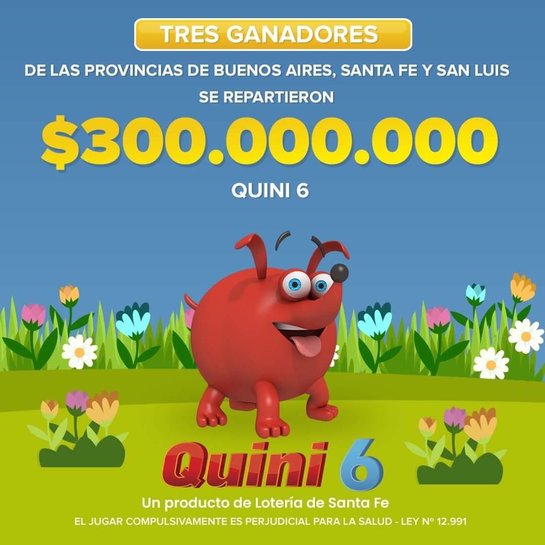   <a href='https://www.cronica.com.ar/tags/Quini 6'>Quini 6</a>, tres afortunados se repartieron 300 millones 