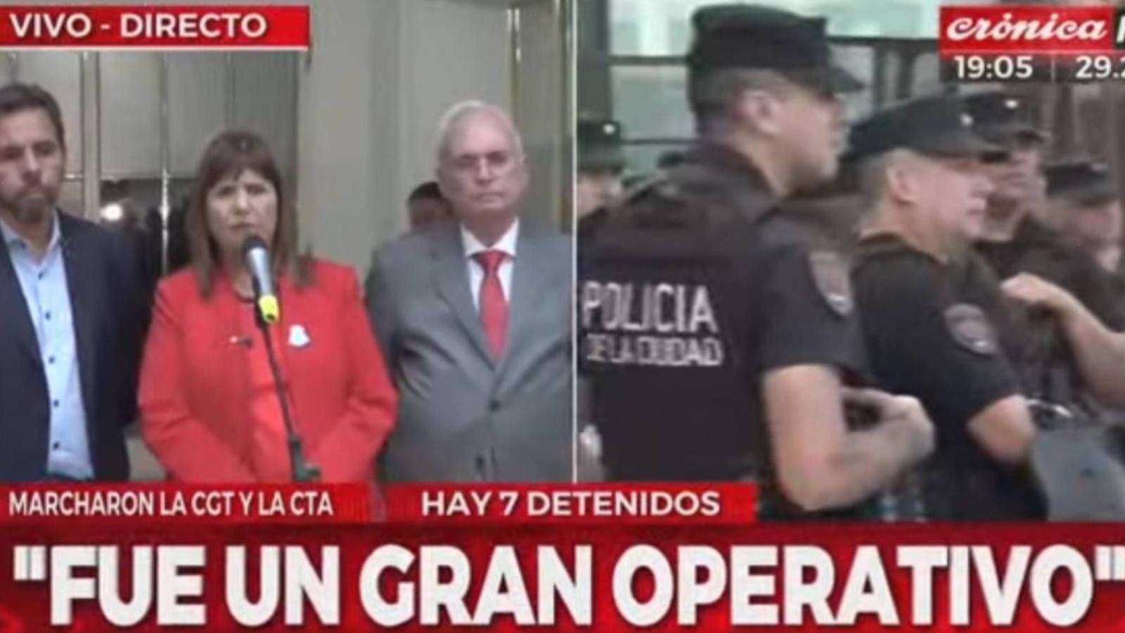 Patricia Bullrich brindó detalles del operativo ante la marcha de la CGT.