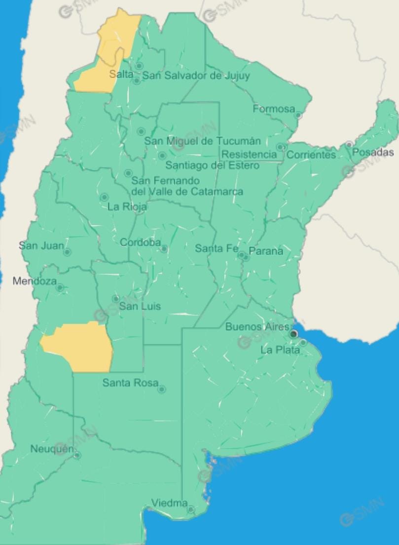 Alerta meteorológica amarilla para el sábado 30 de diciembre